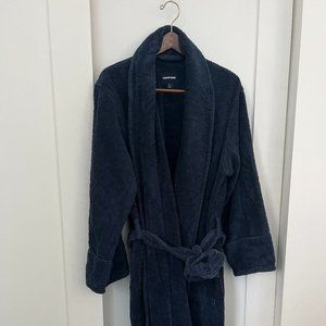 Land's End navy blue cotton bathrobe men's L